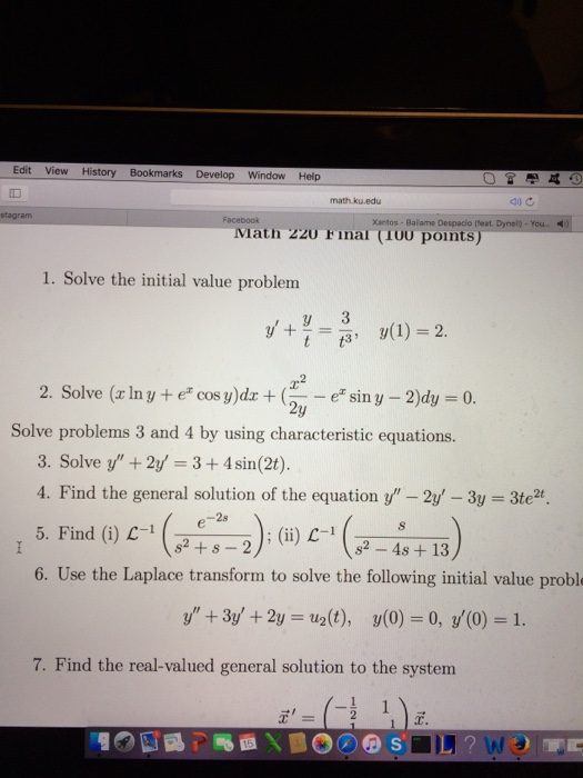 Solved Solve The Initial Value Problem Y Y T 3 T 3 Chegg Com