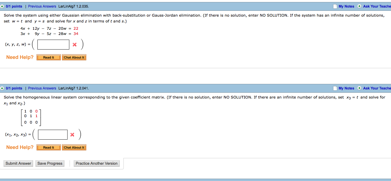 Solved Solve The System Using Either Gaussian Elimination Chegg Com