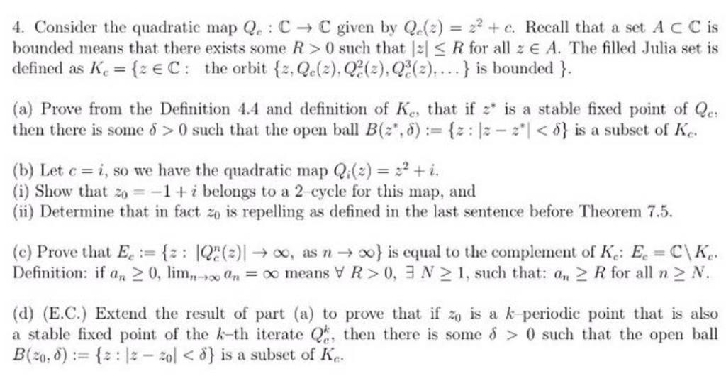 1 Consider The Quadratic Map Qc C C Given By Chegg Com