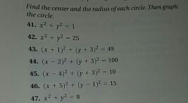 Find The Center And The Radius Of Each Circle Then Chegg Com