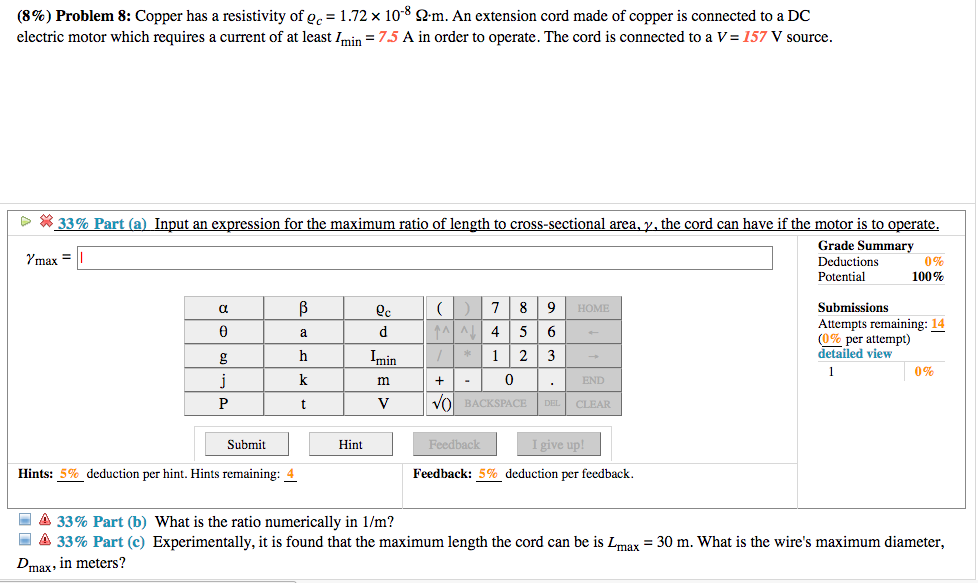 Solved: Copper Has A Resistivity Of = 1.72 Times 10^-8 Ohm... | Chegg.com