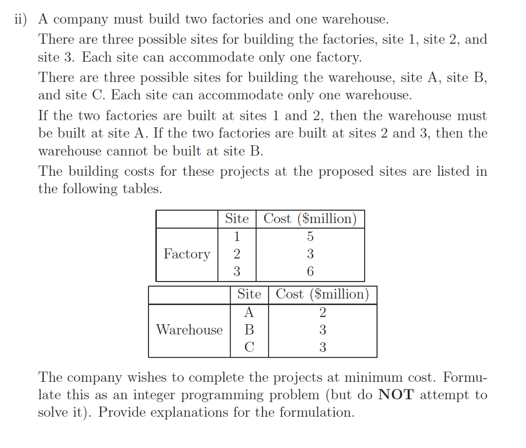 Solved A Company Must Build Two Factories And One Warehou