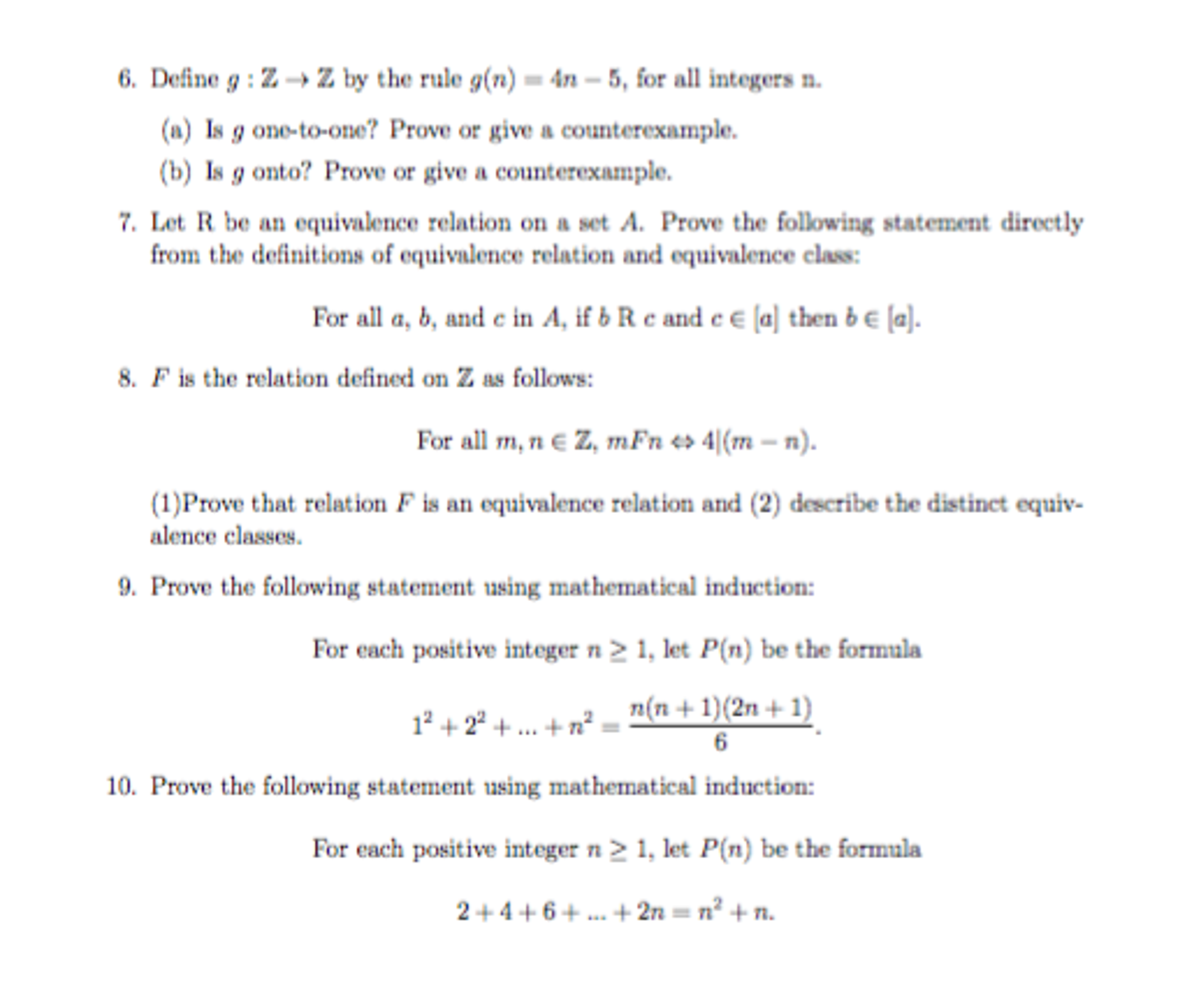 Solved Define G Z Rightarrow Z By The Rule G N 4n 5 Chegg Com