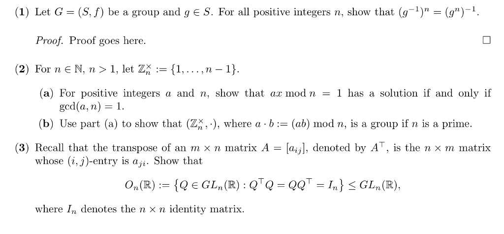 Solved 1 Let G S F Be A Group And G E S For All Po Chegg Com