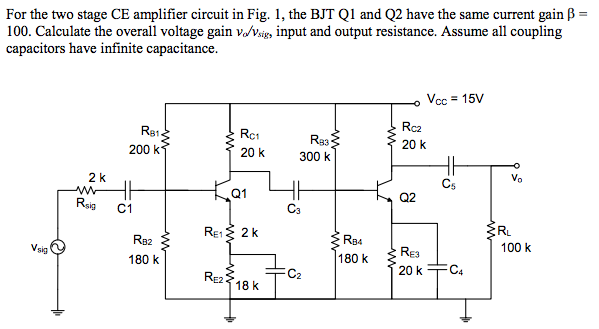 Solved For The Two Stage Ce Amplifier Circuit In Fig 1 Chegg Com