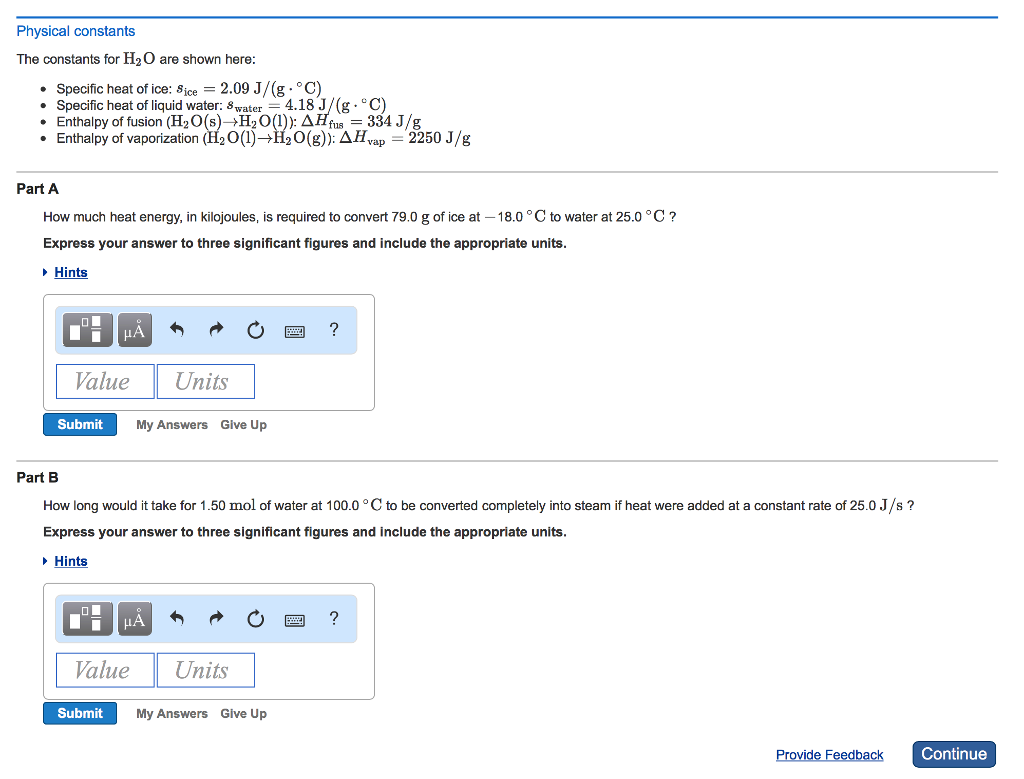 Solved Physical Constants The Constants For H Are Shown Chegg Com