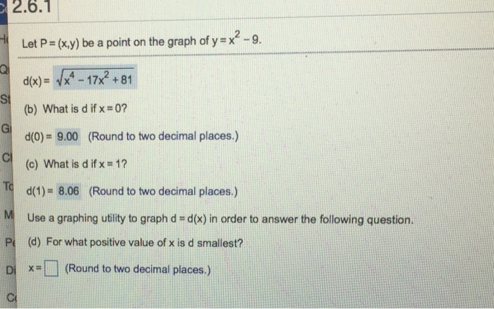 Solved Let P X Y Be A Point On The Graph Of Y X 2 9 Chegg Com