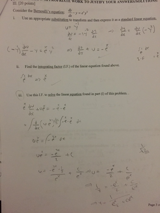 Consider The Bernoulli S Equation Dy Dx Y E X Chegg Com