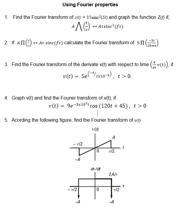 Solved Find The Fourier Transform Of Z T 15sinc 2 5t Chegg Com