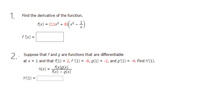 Find The Derivative Of The Function F X 11 X 2 Chegg Com