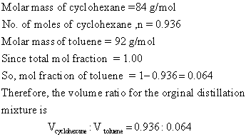 Question & Answer: Convert ratio to volum ratio for the orginak distillation mixture? molar ratio = 0.936..... 1