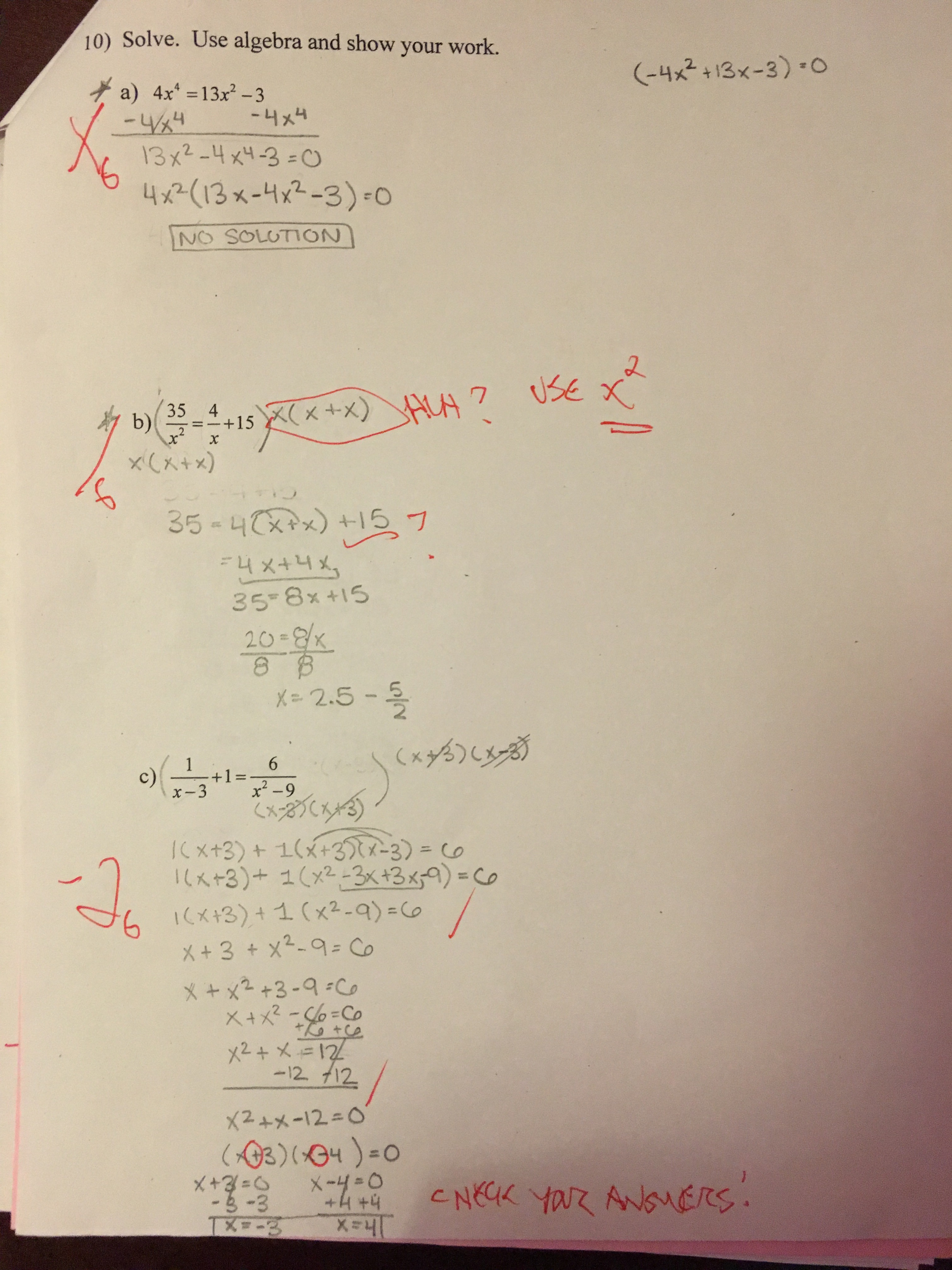 Solved Solve Use Algebra And Show Your Work 4x 4 13x Chegg Com