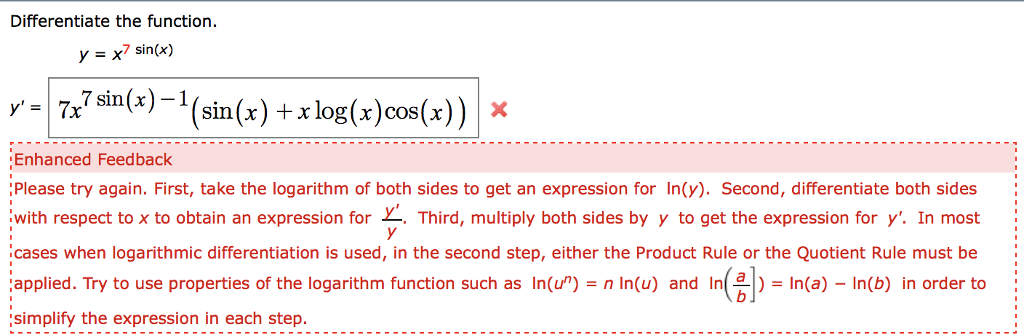 Solved Differentiate The Function Y X 7 Sin X Y Pl Chegg Com