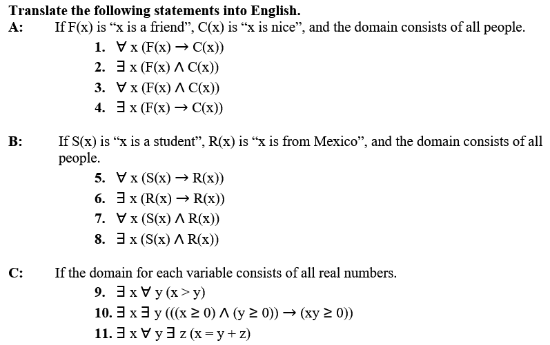 Solved Translate The Following Statements Into English A Chegg Com