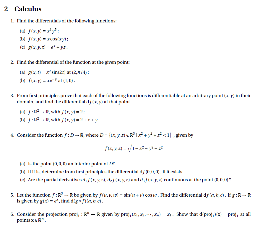 Solved Find The Differentials Of The Following Functions Chegg Com