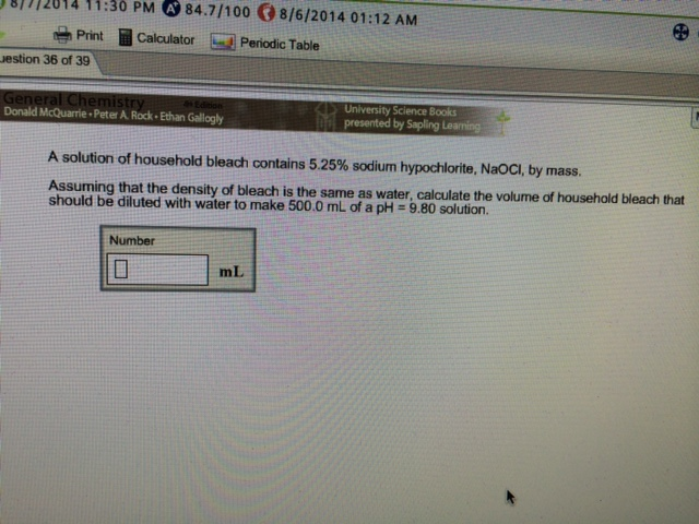 A Solution Of Household Bleach Contains 5 25 Chegg Com