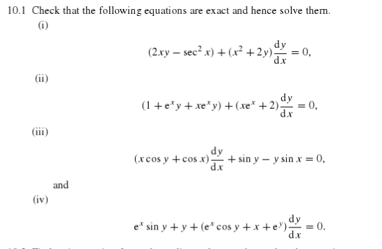 Check That The Following Equations Are Exact And Chegg Com