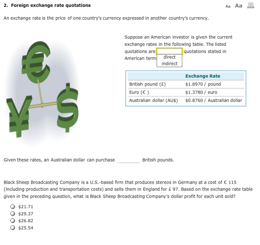 Solved 2. Foreign exchange rate Aa Aa exchange | Chegg.com