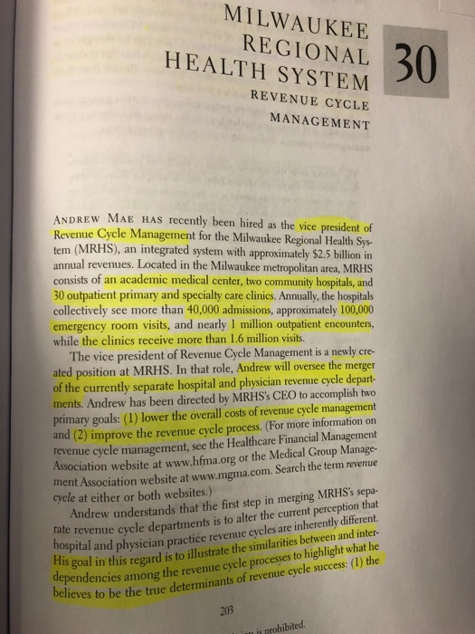 Milwaukee Regional Health System Revenue Cycle Chegg 