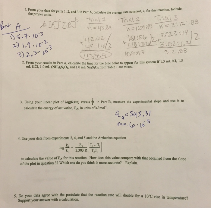 Kinetic Study Of An Iodine Clock Reaction Lab Report Chegg Com