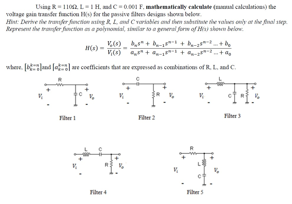 Solved Using R 1 10 L 1 H And C 0 001 F Mathematically Chegg Com