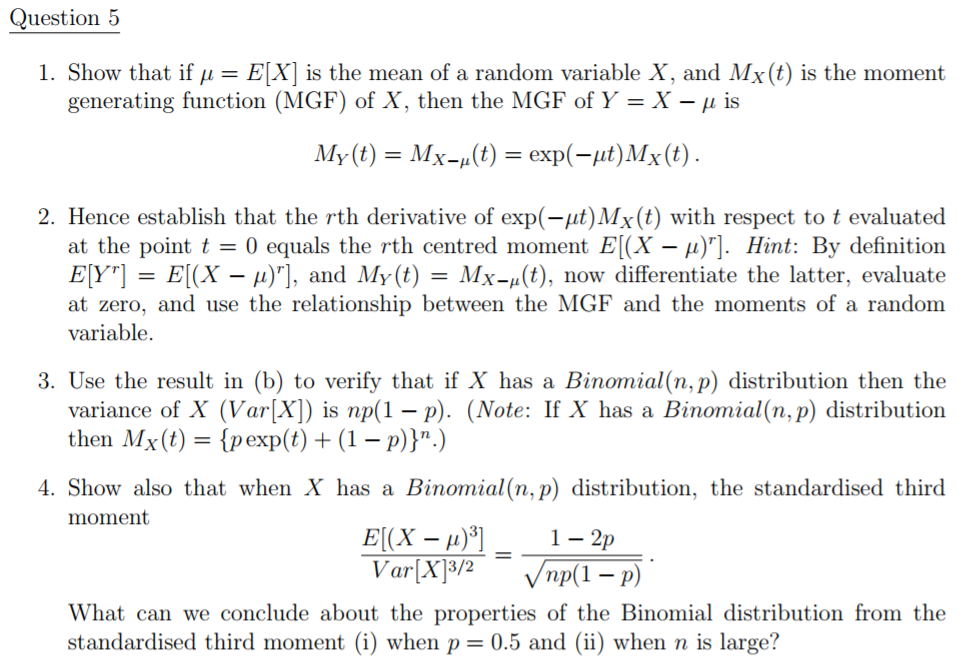 Solved Question 5 1 Show That If M Ex Is The Mean Of Chegg Com