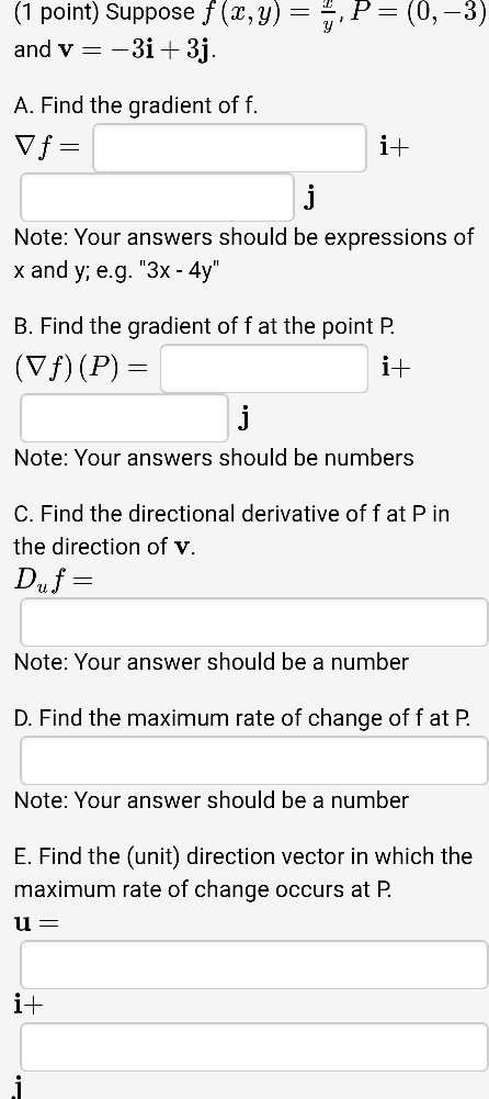 Solved 1 Point Suppose F X Y 4 P And V 3i 3j A Chegg Com