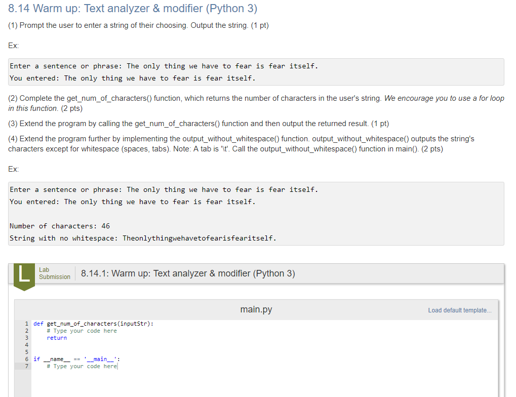 Solved: 8.14 Warm Up: Text Analyzer & Modifier (Python 3) ... | Chegg.com