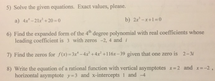 Solve The Given Equations Exact Values Please Chegg Com