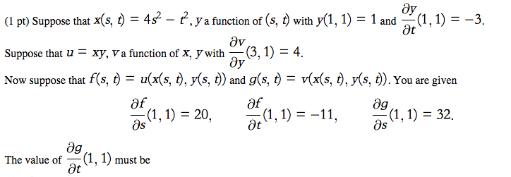 Solved (1 Pt) Suppose That X(s, T) = 4s^2 T^2 Function