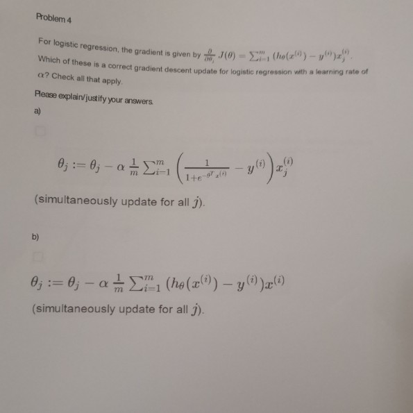 Solved Problem 4 Ho R Vo 4 For Logistic Regression T Chegg Com