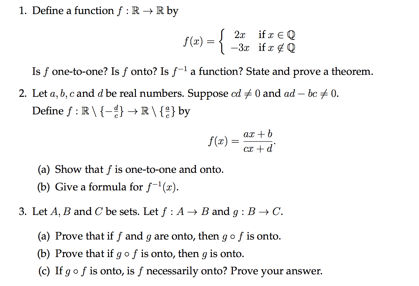 Solved Define A Function F R Rightarrow R By Is F One T Chegg Com