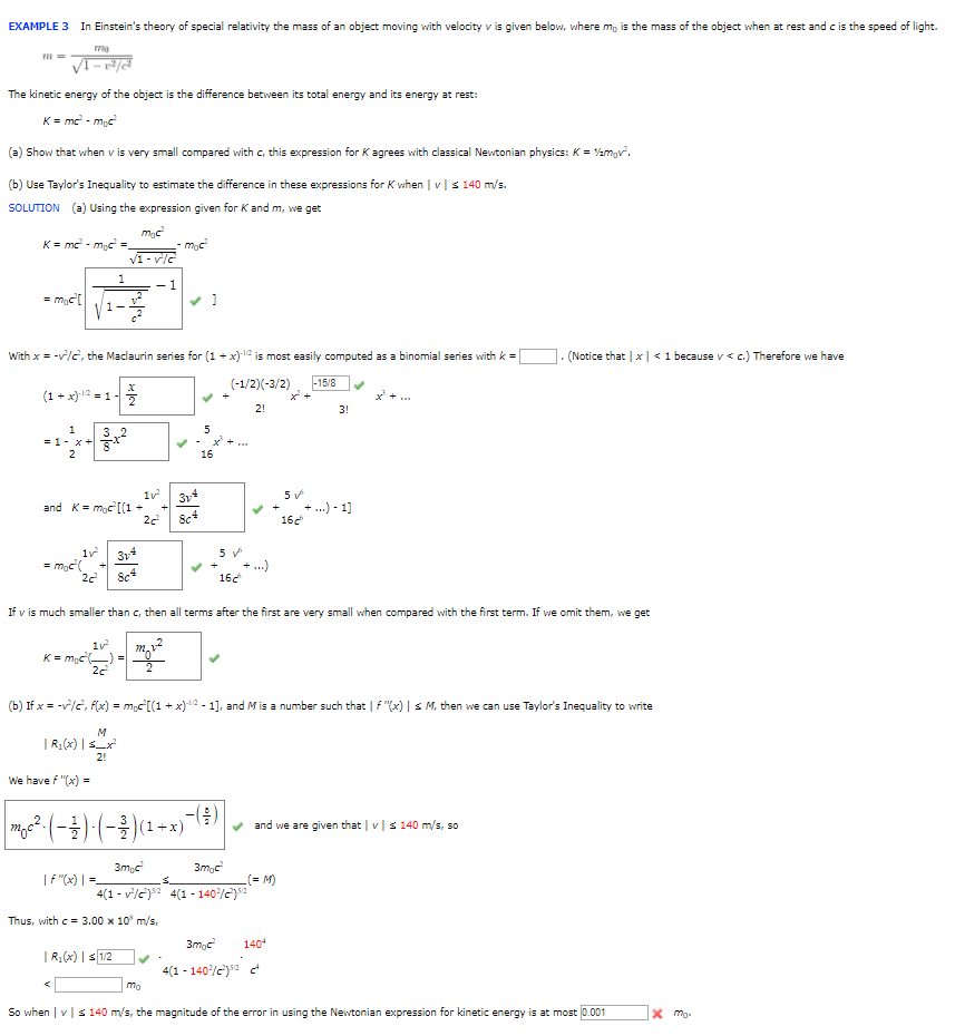 Solved Example 3 In Einstein S Theory Of Special Relativi Chegg Com