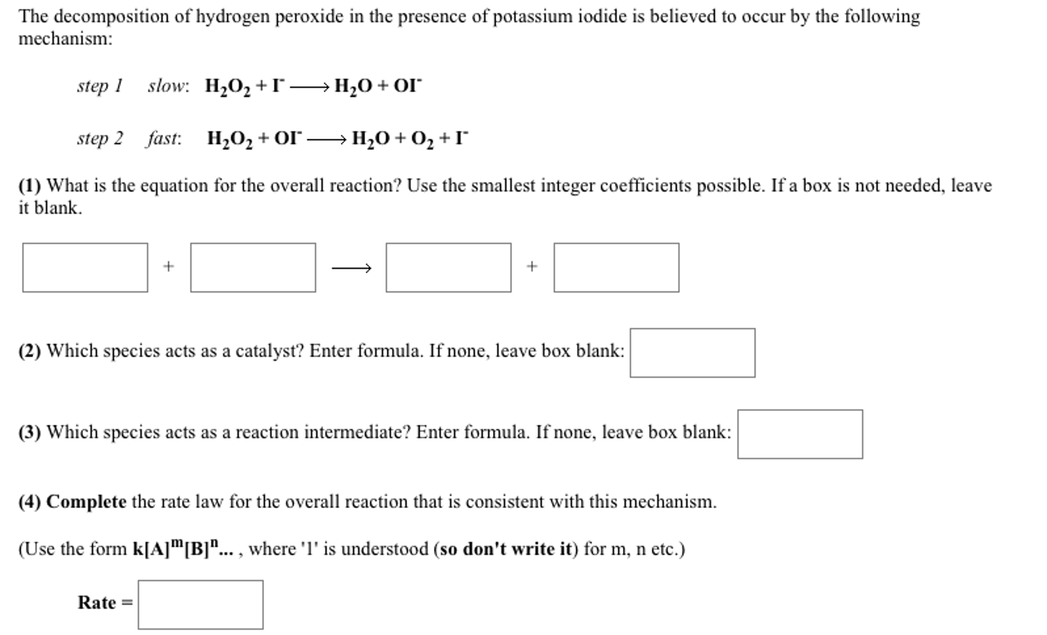 Solved The Decomposition Of Hydrogen Peroxide In The Pres Chegg Com