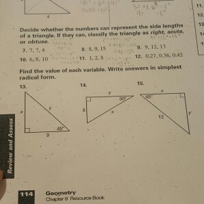 Decide Whether The Numbers Can Represent The Side Chegg Com