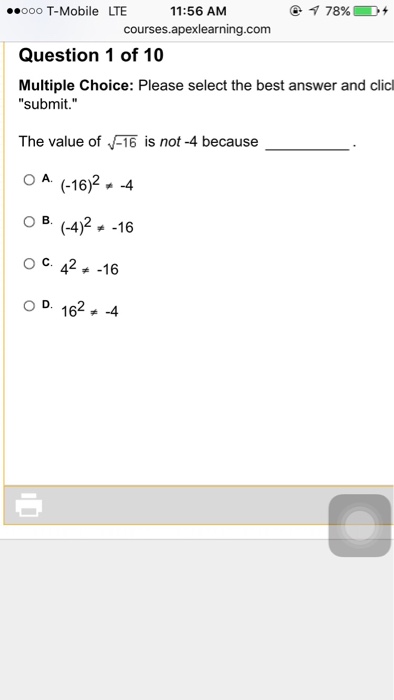 Solved The Value Of Is Not 4 Because 162 4 42