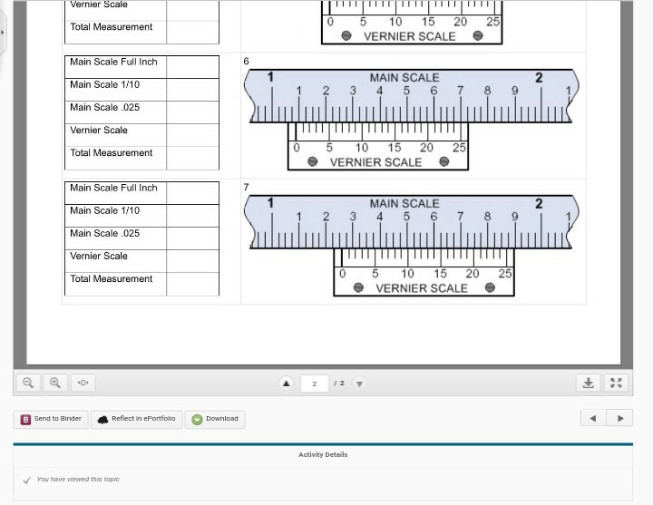 vernier caliper reading