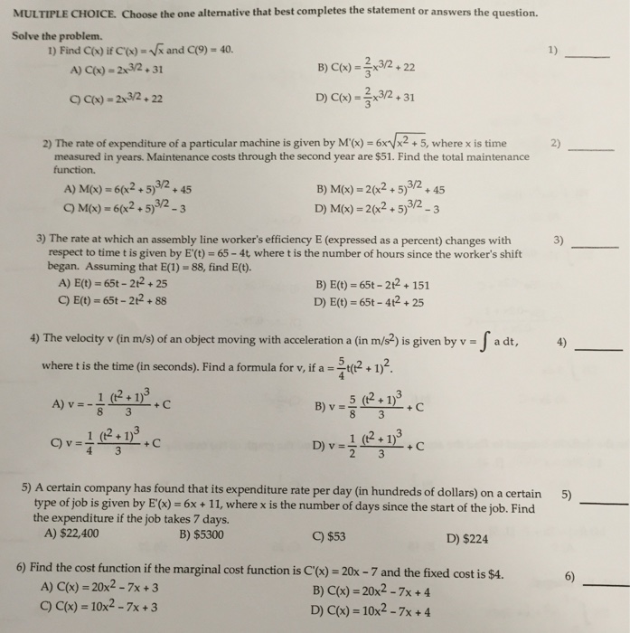 Solved Choose The One Alternative That Best Completes The Chegg Com