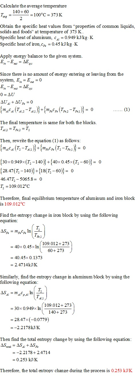 Calculate the average temperature 140 60 100°C 373 K Obtain the specific heat values from properties of common liquids solid