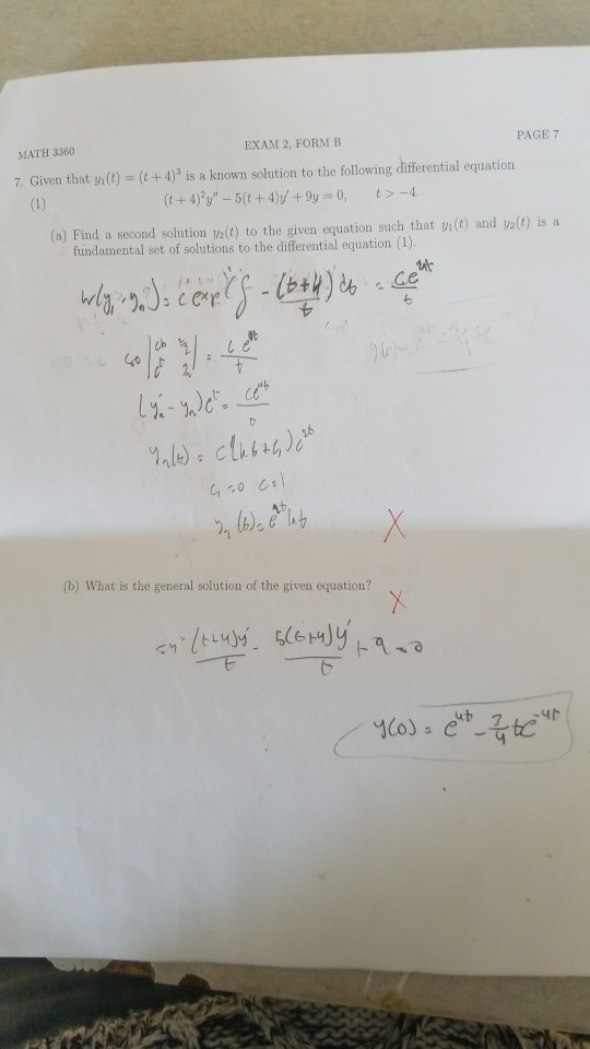 7 EXAM 7. Given Solved: B Yn(t)(+4)is FORM PAGE That A ... 2,