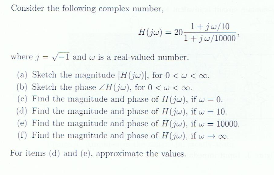 Solved Consider The Following Complex Number H Jw Chegg Com