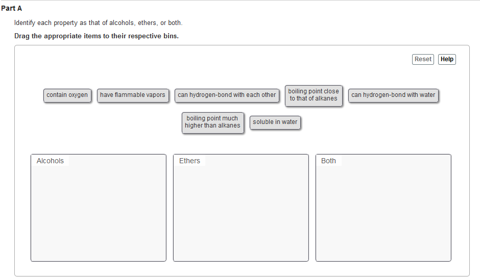 Identify Each Property As That Of Alcohols Ethers Chegg 