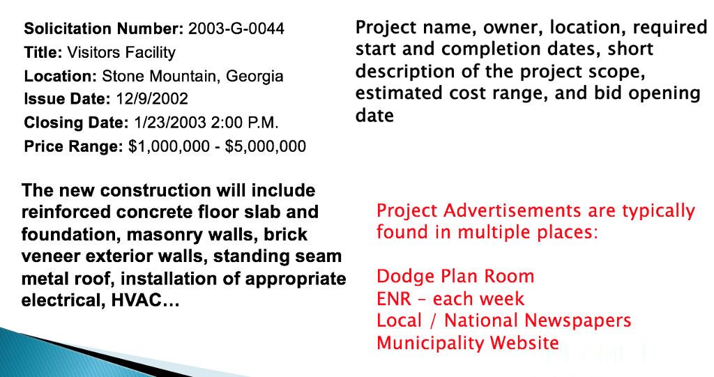 Project Name Owner Location Required Solicitati
