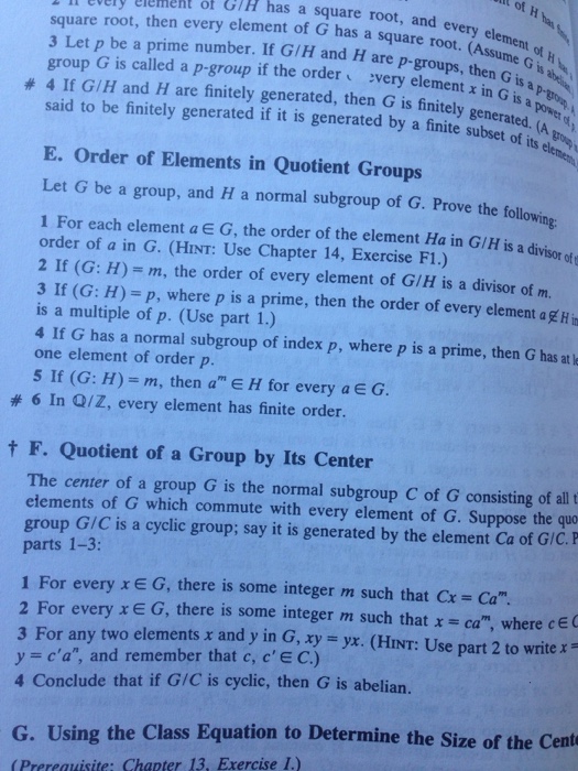 Solved E Order Of Elements In Quotient Groups Let G Be A Chegg Com