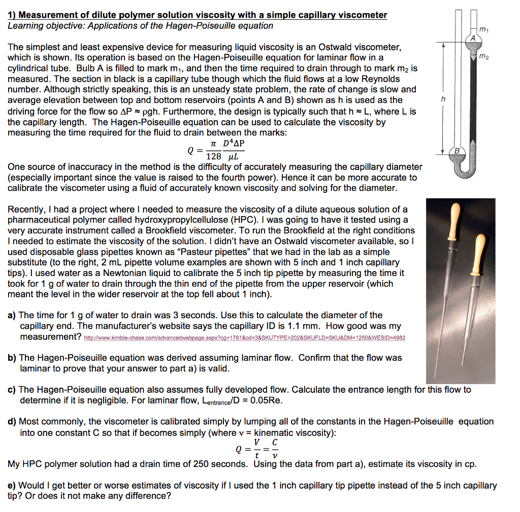 1 Measurement Of Dilute Polymer Solution Viscosity Chegg Com