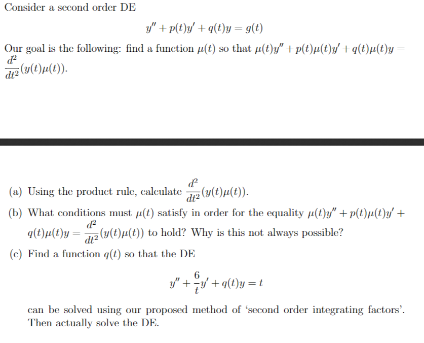 Solved Consider A Second Order De Y P T Y Q T Y G Chegg Com