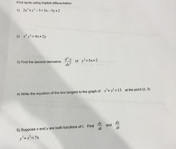 Solved Find Dy Dx Using Implicit Differentiation 2x 2 Y 2 Chegg Com