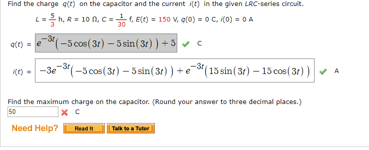 Solved Find The Charge Q T On The Capacitor And The Current Chegg Com