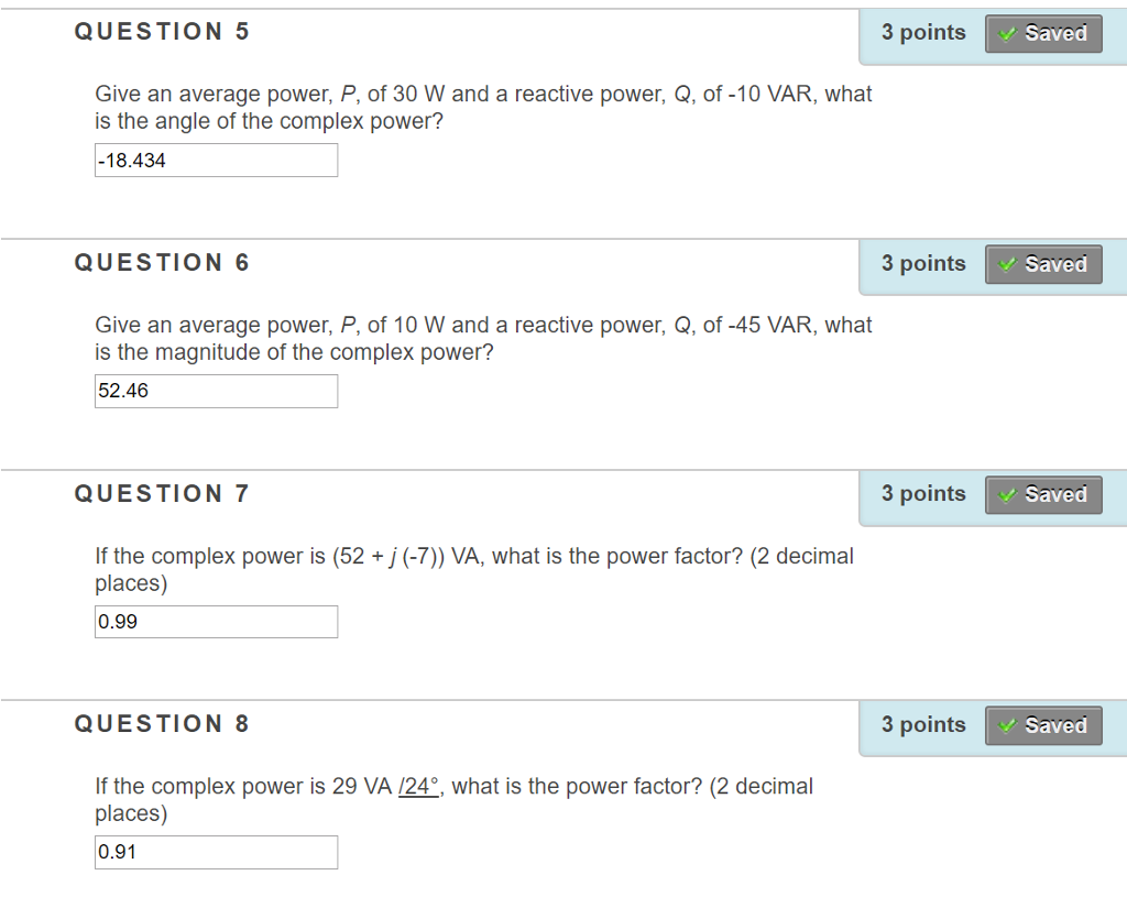 Solved Question 5 3 Points Saved Give An Average Power P Chegg Com