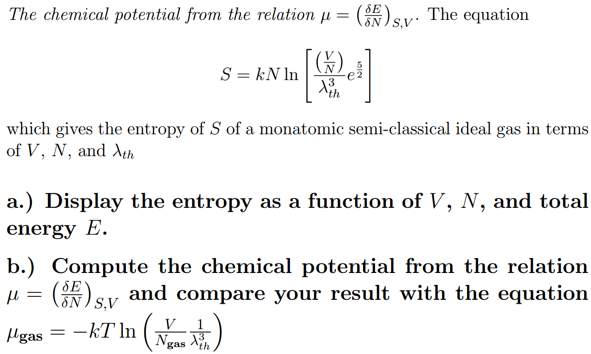 The Chemical Potential From The Frlation Mu Del Chegg Com